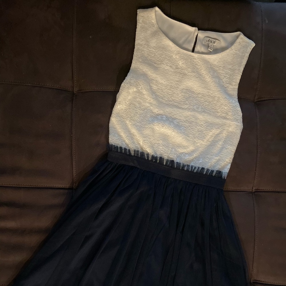 Half white half navy blue frilly mini dress